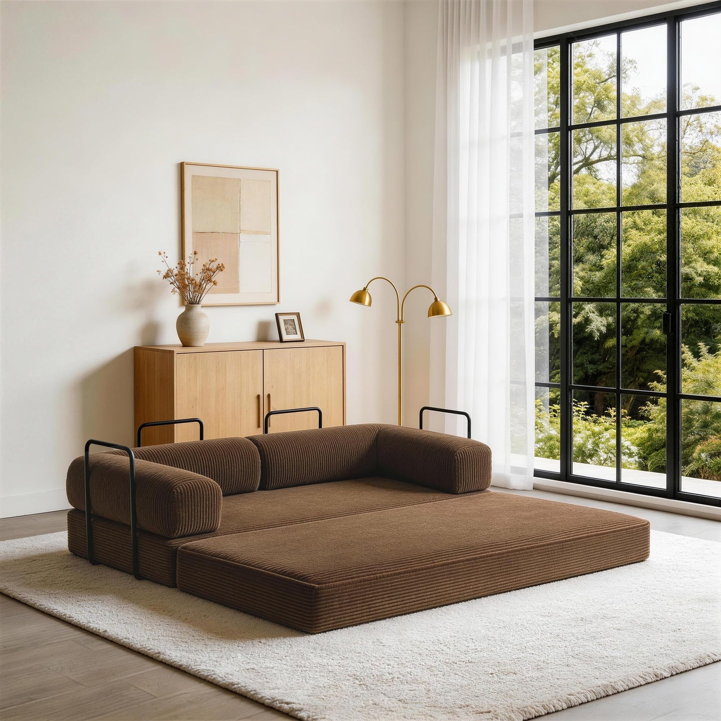 79'' Convertible Sleeper Sofa Bed, 4-in-1 Corduroy Folding Floor Couch, No Assembly Modular Boneless Loveseat with Pull Out Bed, Comfy Foldable Sofa Bed for Living Room Bedroom Guest Room, Gray