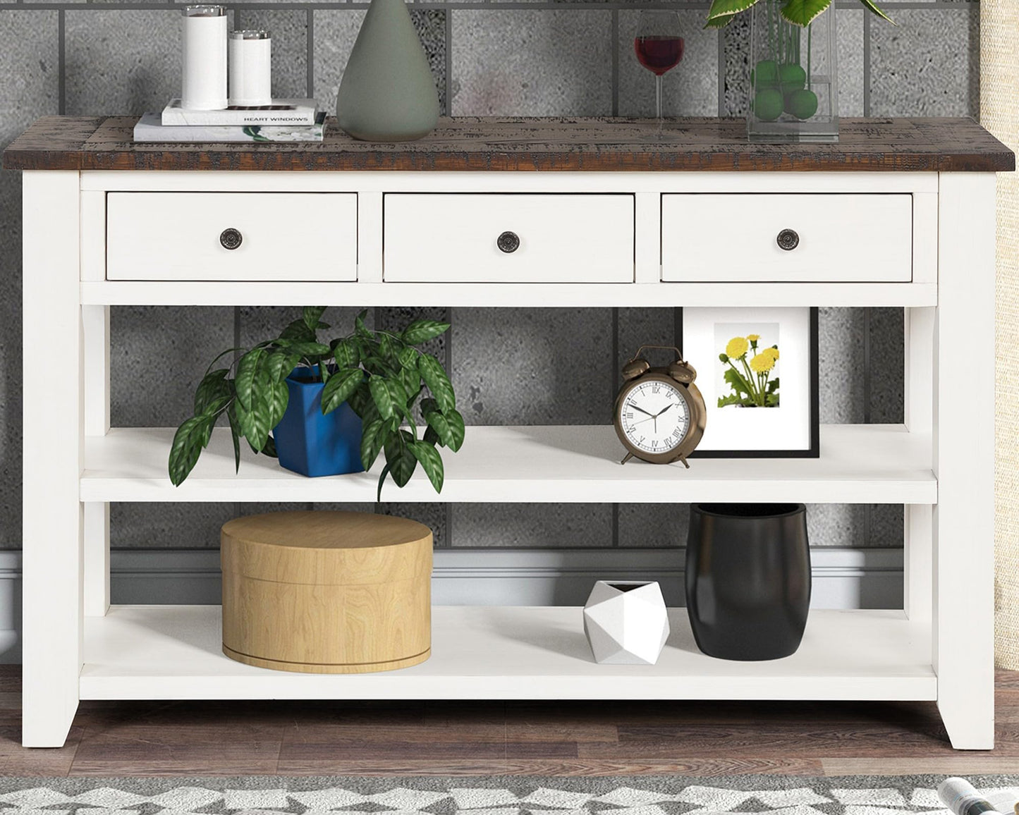 LKTART Solid Wood Console Table, Sofa Table with Storage Drawers and Bottom Shelf, Entryway Table for Entry Hallway Foyer,Easy Assembled (48.8" Green)