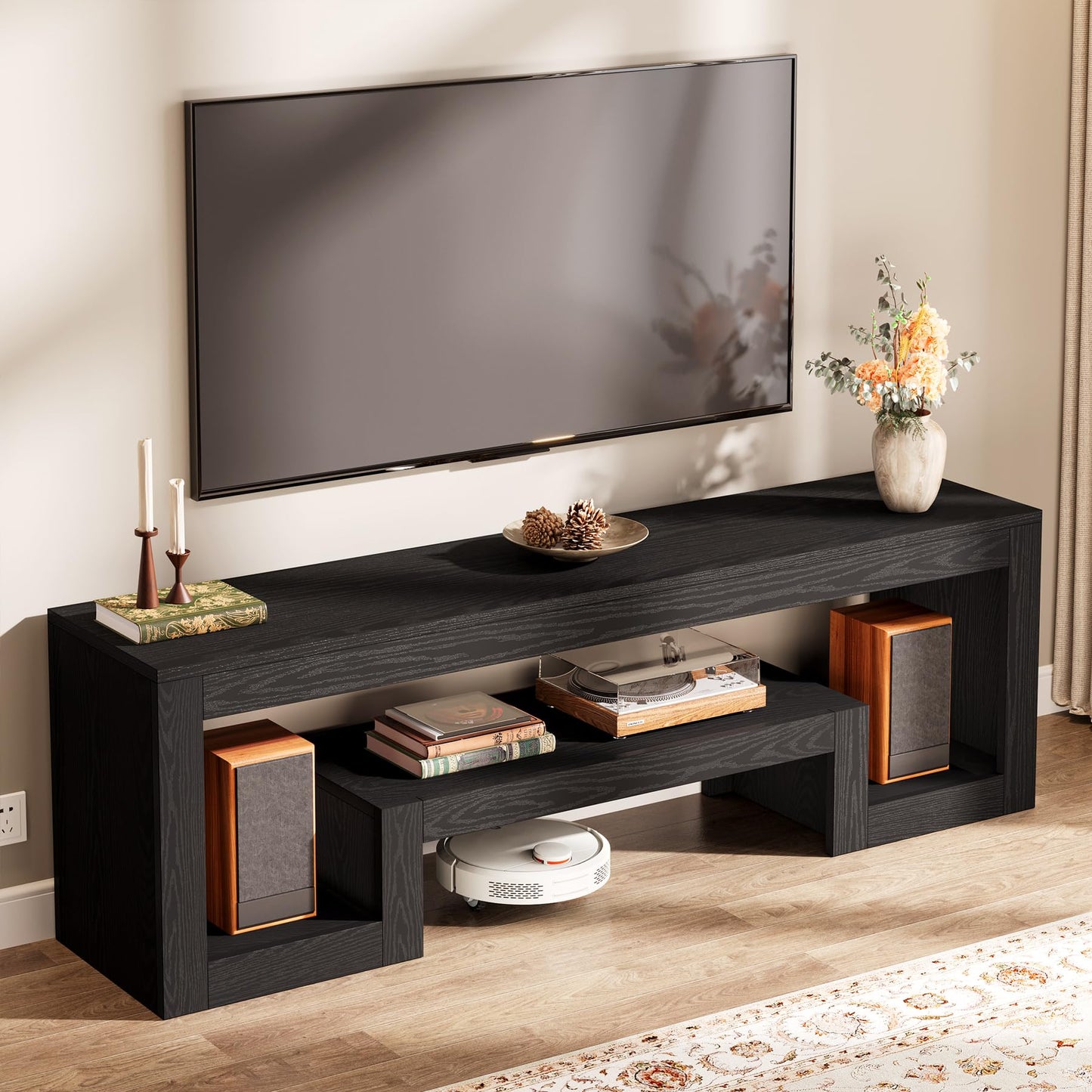 Tribesigns 63-Inch TV Stand for 55/60/65/75-Inch TVs, Farmhouse Entertainment Center with Open Storage Shelves, Wood Television Console for Living Room, Bedroom