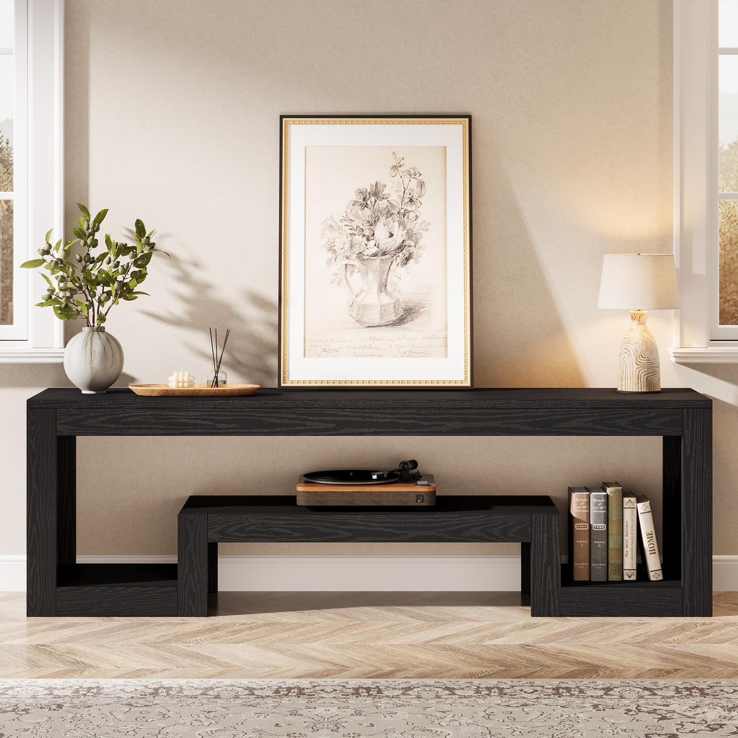 Tribesigns 63-Inch TV Stand for 55/60/65/75-Inch TVs, Farmhouse Entertainment Center with Open Storage Shelves, Wood Television Console for Living Room, Bedroom