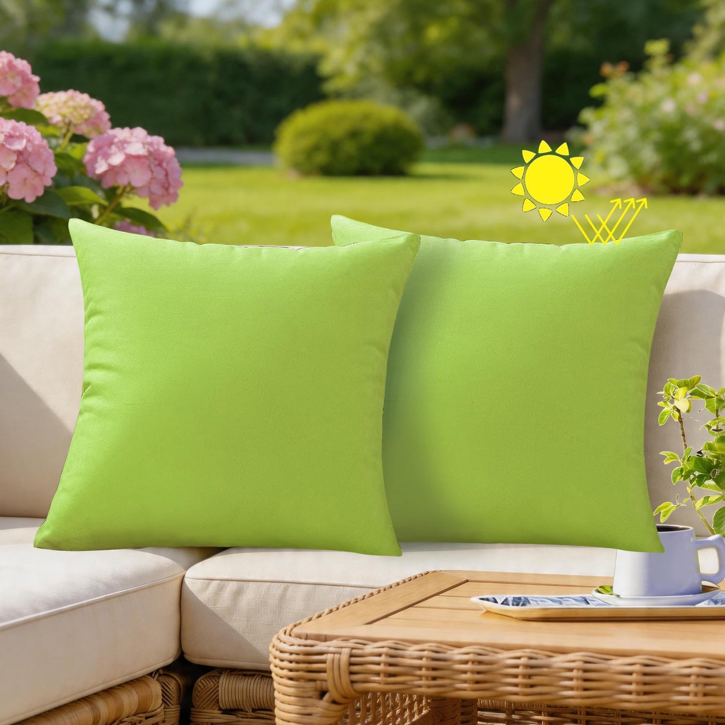 VAKADO Outdoor Waterproof Throw Pillow Covers 18X18 Set of 2 Decorative Green Patio Furniture Summer Cushion Cases Outside Decor for Couch Garden Bench Porch