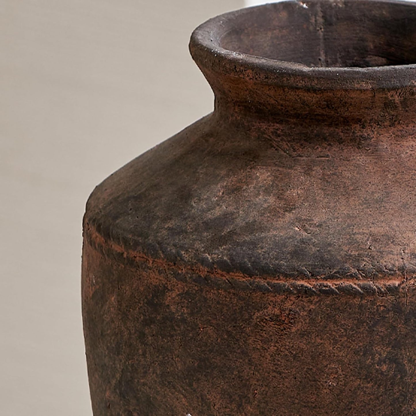 LB2 Ceramic Rustic Vase, 13.6" Tall Zen Style Terra Cotta Pitcher, Distressed Farmhouse Decor, Pottery Decorative Flower Vase for Home, Table, Living Room