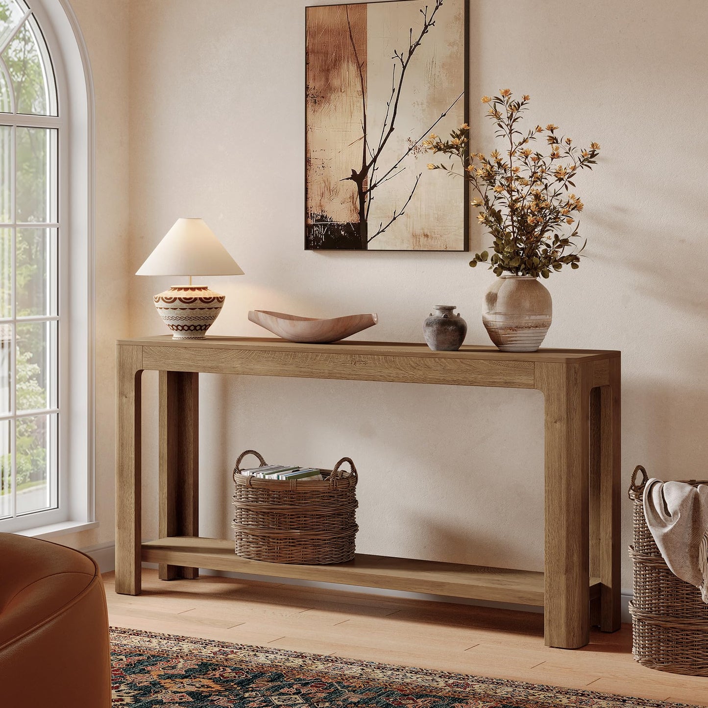 Tribesigns 63 Inch Entryway Console Table, 2-Tier Farmhouse Narrow Sofa Table Behind Couch, Accent Entrance Console Furniture for Entryway, Foyer, Hallway, Rustic Brown