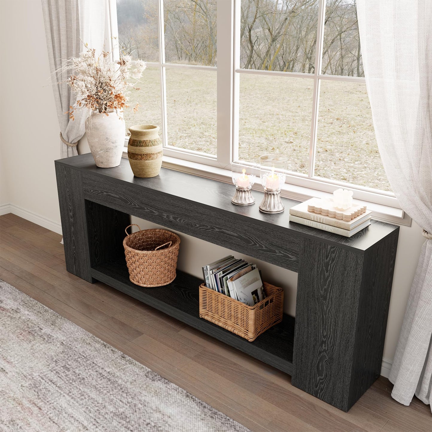 Epecoya 86-Inch Extra Long Console Table for Entryway, Farmhouse Sofa Table Behind Couch Wooden, 2-Tier Entry Console Tables with Storage for Entrance, Living Room, Natural Oak Brown