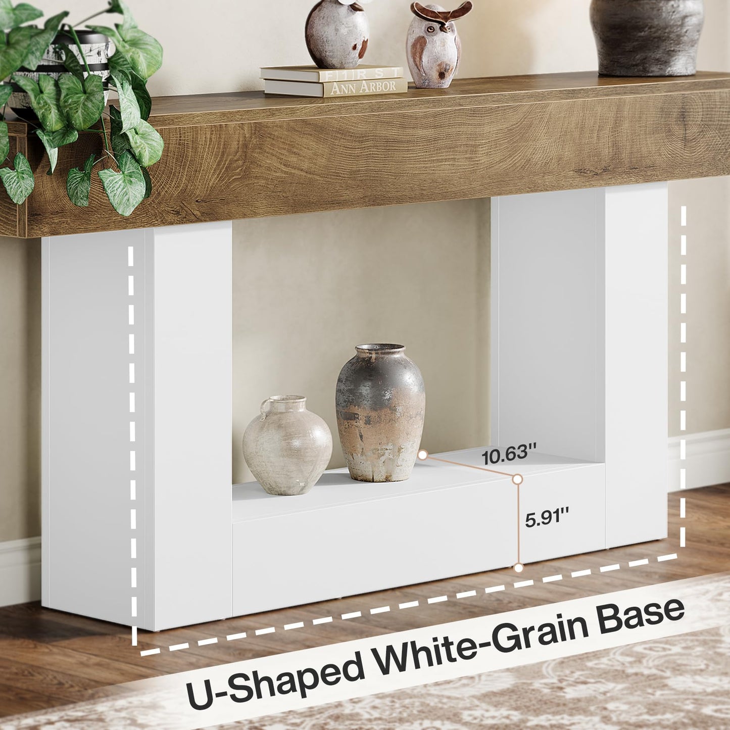 Tribesigns 63" Console Table, Farmhouse 2-Tier Entryway Table with U-Shaped Base, Narrow Long Wood Sofa Table Behind Couch Table for Living Room, Hallway, Foyer, Vintage Brown & Gray | Farmhouse