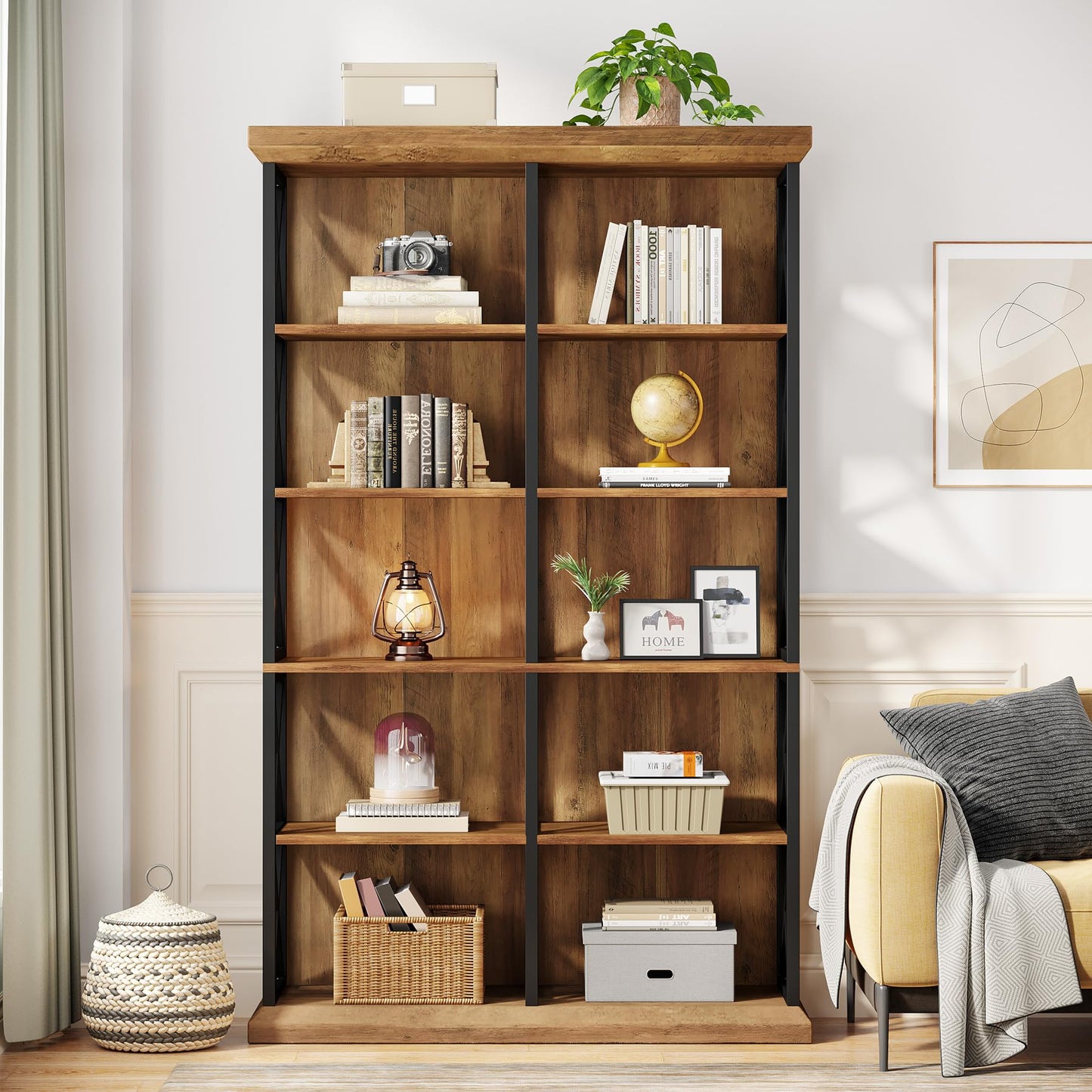 Tribesigns 75 Inch Tall Bookcase, Double Wide Bookshelves and Bookcase, 6-Tier Industrial Book Shelf 6 Shelf Display Storage Shelves for Home Office, Living Room, Bed Room