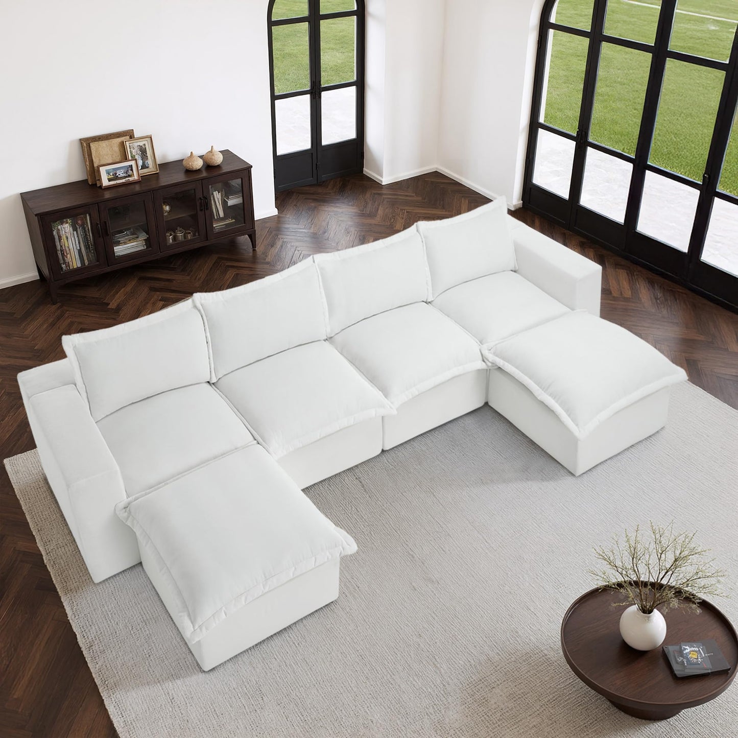116" Modular Sectional Sofa, Comfy L Shaped Modular Coush Sofa with Ottoman, 3-Seat Chenille Cloud Couches Deep Seat Sofa for Living Room, Apartment, Small Spaces, Beige