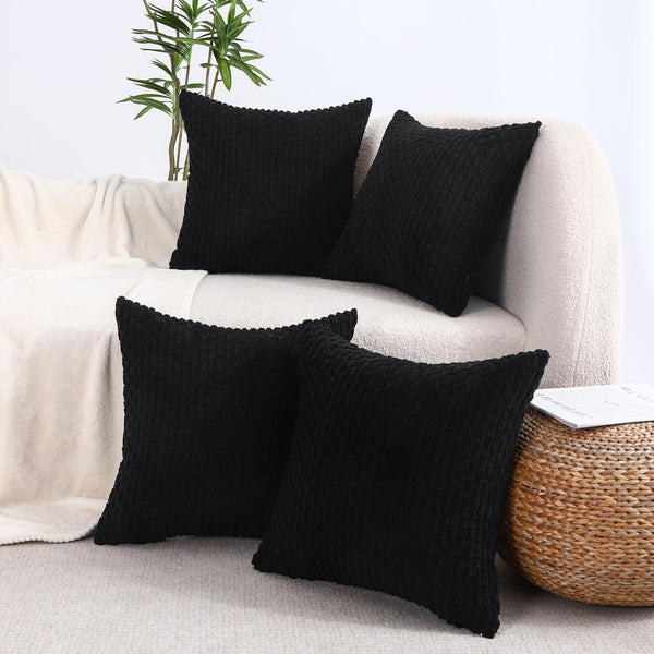 VAKADO Couch Throw Pillow Covers 16x16 Set of 4 Decorative Neutral Corduroy Boho Rustic Farmhouse Cushion Case Square for Home Decor Sofa Living Room Bed