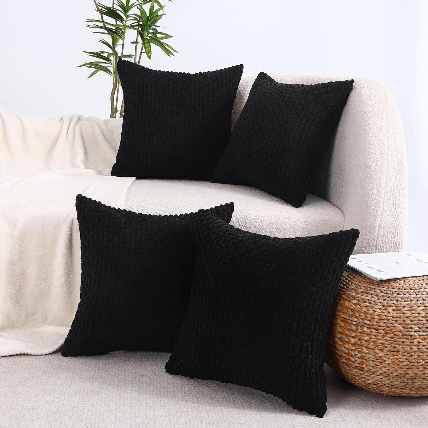 VAKADO Couch Throw Pillow Covers 16x16 Set of 4 Decorative Neutral Corduroy Boho Rustic Farmhouse Cushion Case Square for Home Decor Sofa Living Room Bed