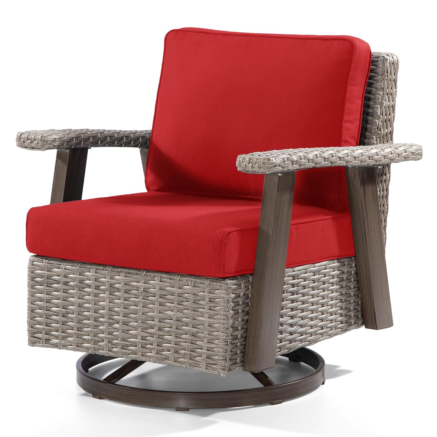 Joyside Patio Chair - Outdoor 360 Degree Swivel Rocker Chair with Durable Fabric Cushion and Ergonomic Structure, Patio Wicker Dining Chair(Grey/Dark Blue)