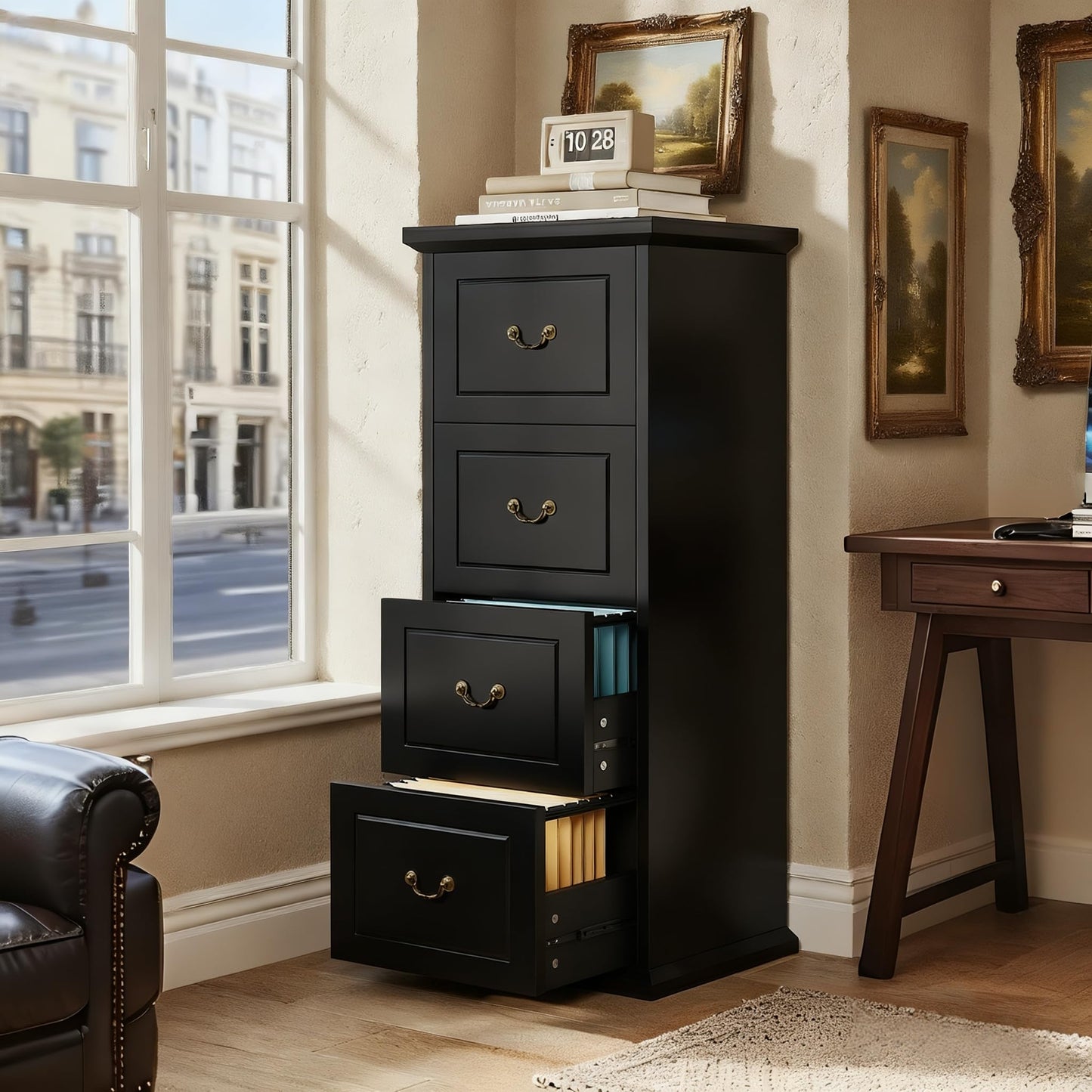 Tribesigns 4-Drawer File Cabinet, Vertical Wood Filing Cabinet for A4/Letter/Legal Size, Tall File Storage Printer Stand with Hanging Rails for Home Office, Classic Dark Walnut Finish
