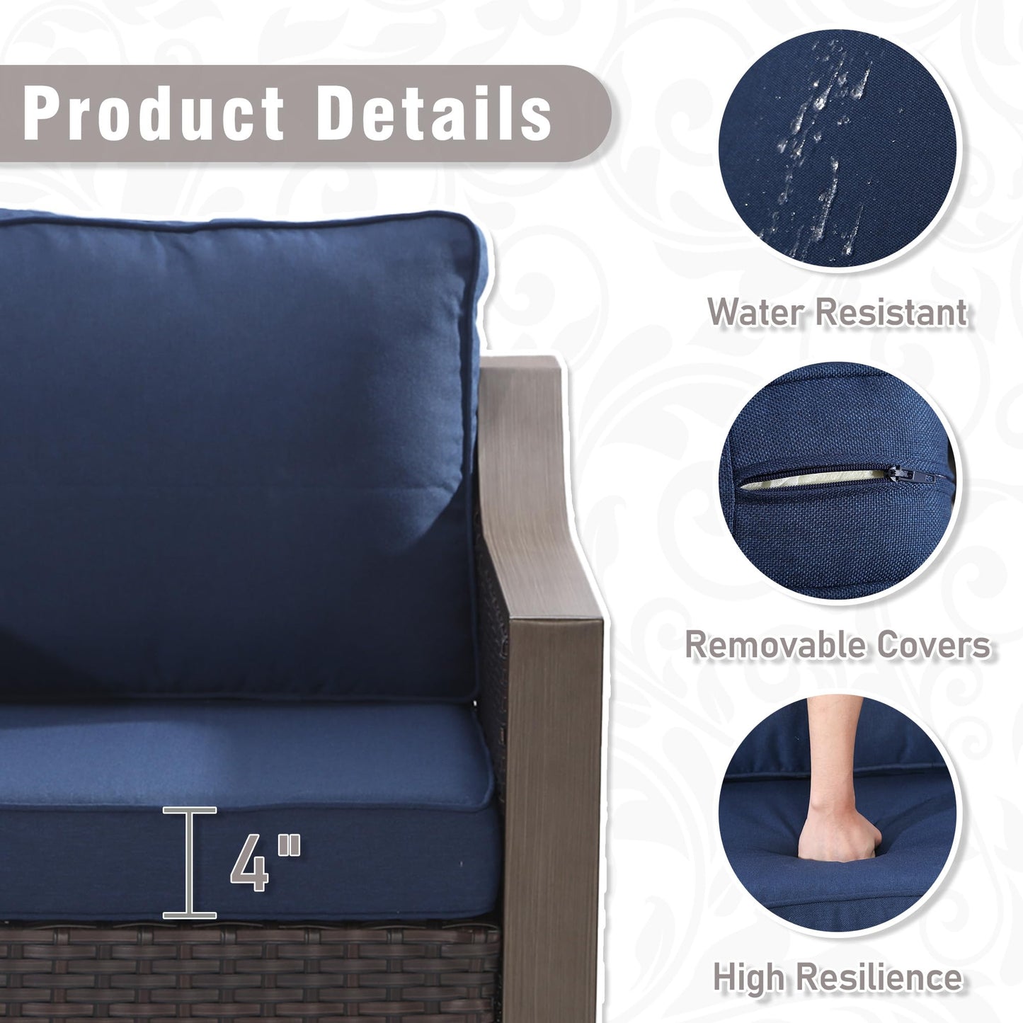 74 Inch Patio 3-Seater Sofa,PE Wicker Outdoor Lounge with Thick Removable Water-Resistant Cushions, Rust-Proof Steel Frame, 900LBS Capacity, Beige