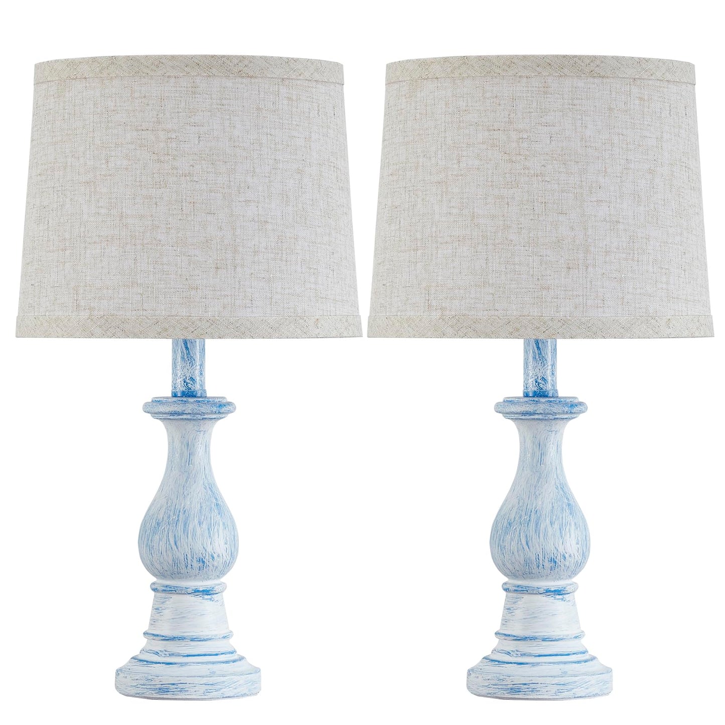 Vintage Table Lamp for Living Room Bedroom, 18.5" Farmhouse Bedside Lamps Nightstand Lamp Set of 2, Table Lamps with Oatmeal Linen Lamp Shades, 2 LED Bulbs Included