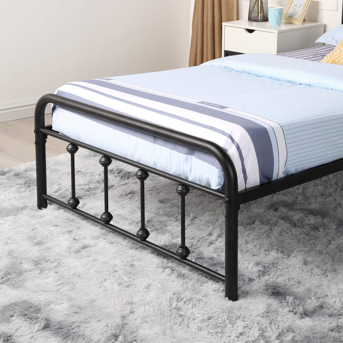 VECELO King Size Victorian Style Metal Bed Frame with Headboard/Mattress Foundation/No Box Spring Needed/Under Bed Storage and Strong Slat Support Purple Bronze