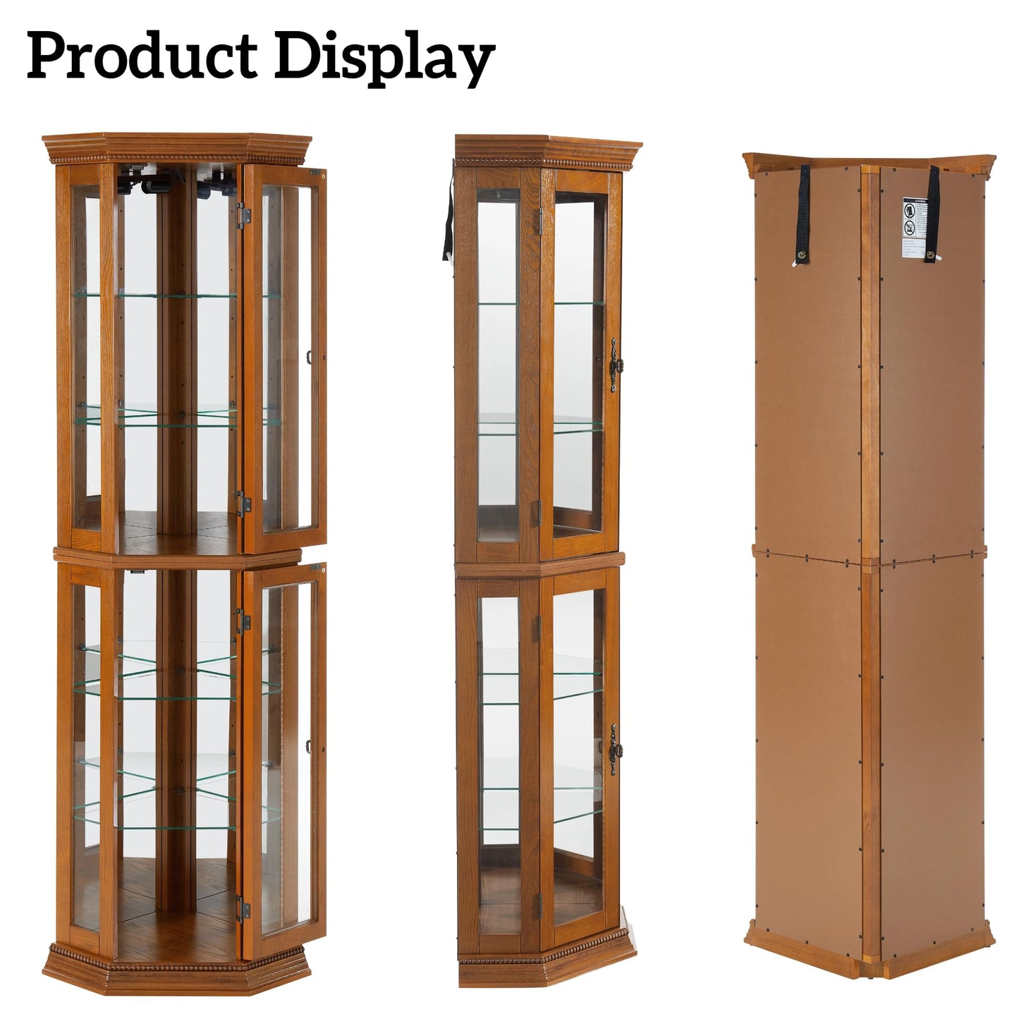 LKTART Curio Glass Display Cabinet, 70" Tall Corner Storage Cabinet with Lights and Mirrored Back Panel,China Cabinet with Tempered Glass Doors and Shelves(Walnut)