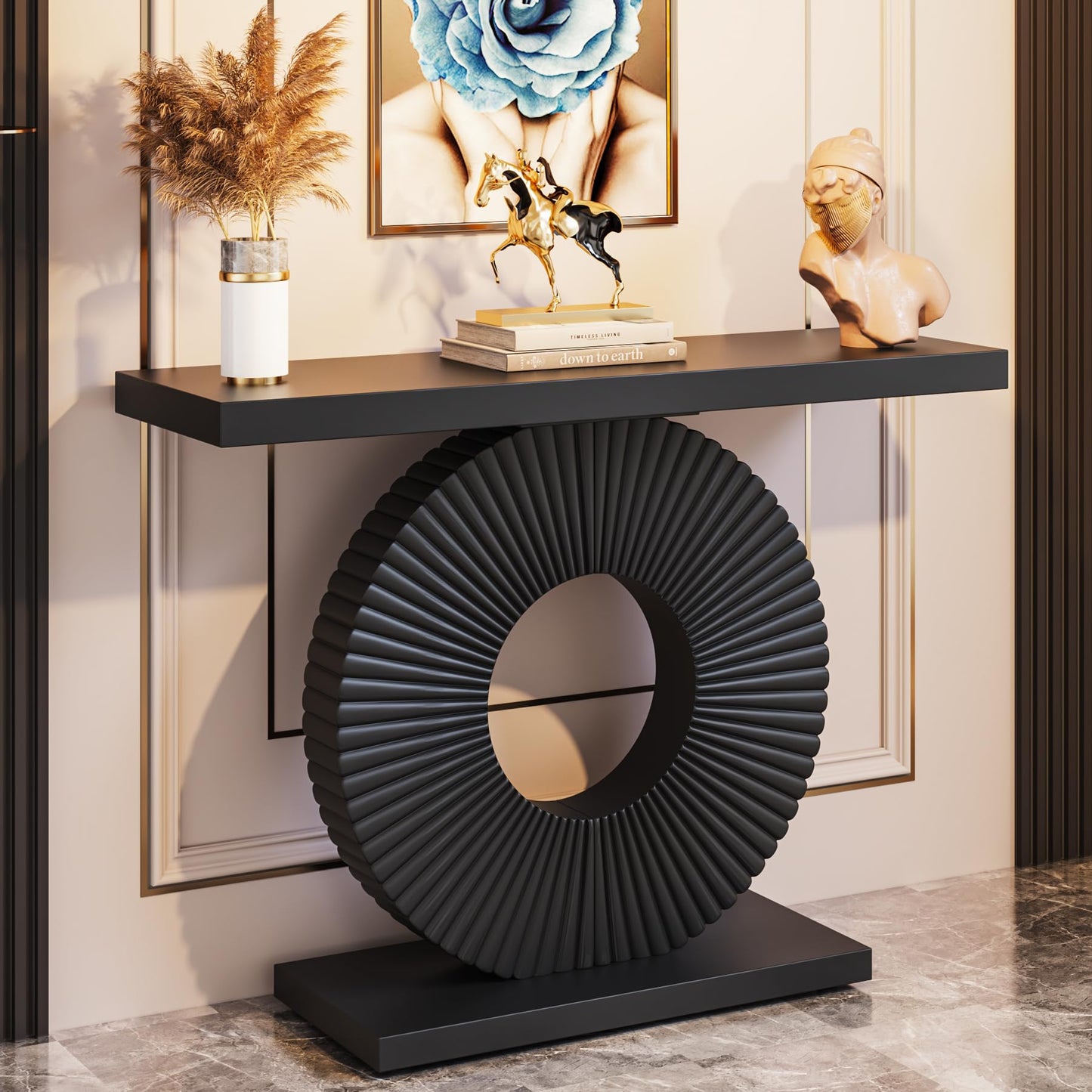 Tribesigns Modern Console Table with Geometric Base, 40 inch Wood Entryway Table Sofa Table Narrow Long, Contemporary Accent Table for Living Room, Entryway, Hallway