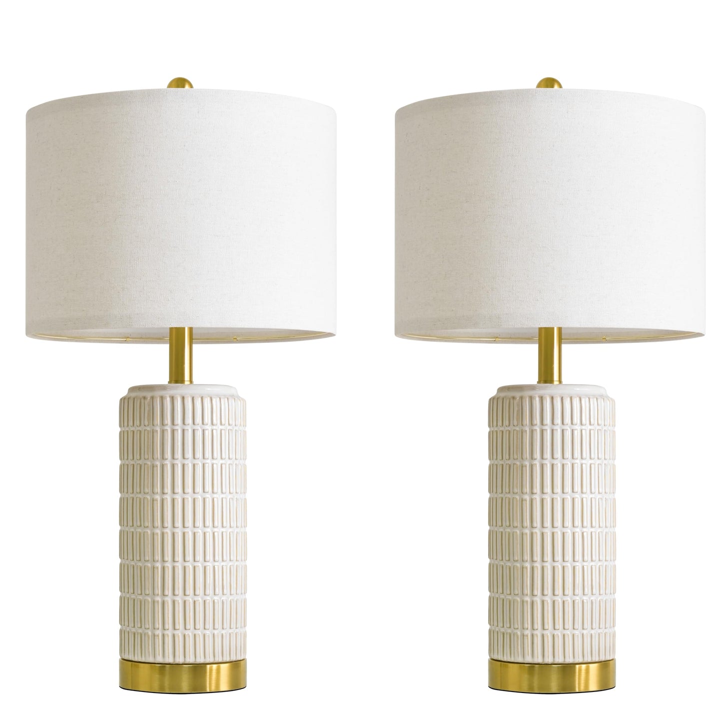 PoKat Small Bedside Table Lamps Set of 2 for Bedroom Living Room, 21.5'' Modern Ceramic Nightstand Lamps with Gold Base, Farmhouse Table Lamps for Office End Side Table Console, White and Beige
