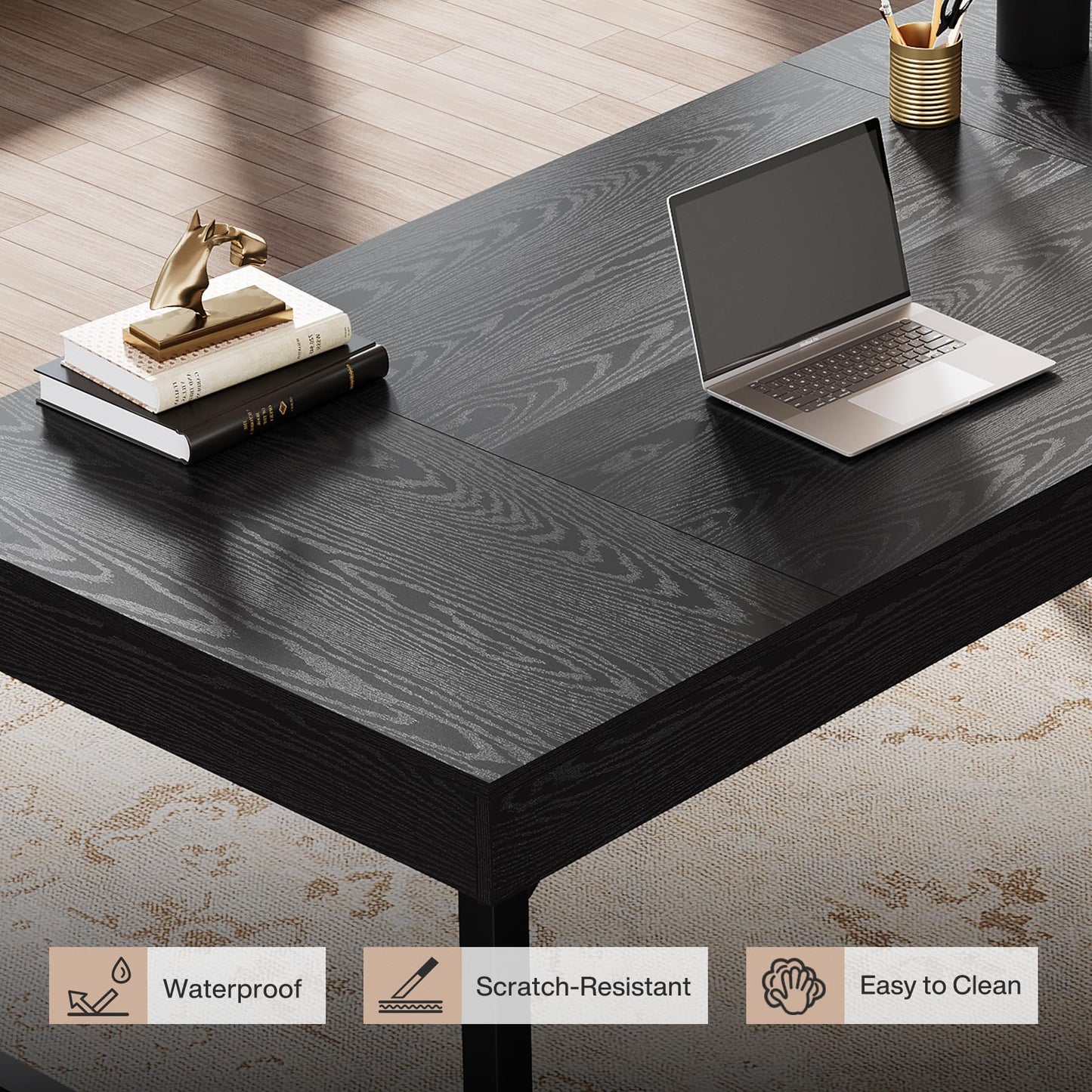 Tribesigns 55" Industrial Executive Desk for Home Office, Rustic Simple Computer Laptop Desk with Strong Metal Legs, Study Writing Table Business Workstation, Small Conference Table