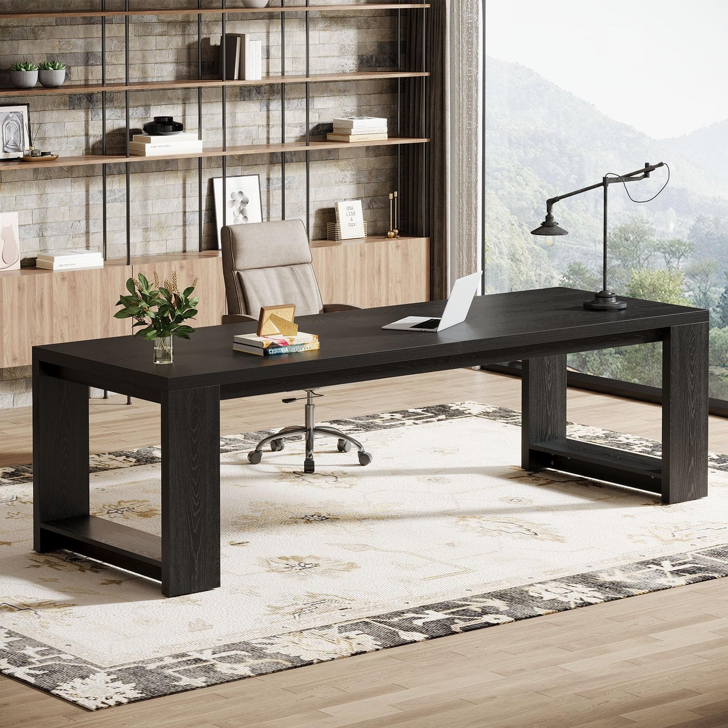 Tribesigns Two Person Desk, 86.6 Inches Extra Long Desk, Double Computer Writing Table, Wood Large Desks Workstation for Home Office, Natural Wood