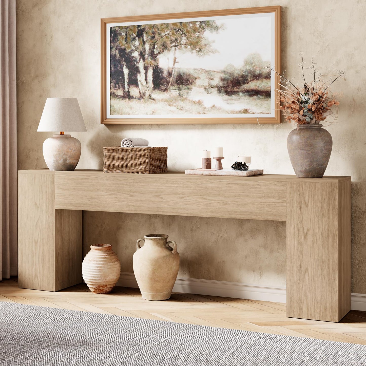 Epecoya Extra Long Console Tables for Entryway 86-Inch, Farmhouse Couch Table Behind Sofa Wooden, Modern Entryway Table for Entrance, Hallway, Living Room, Apartment, Natural Oak Brown