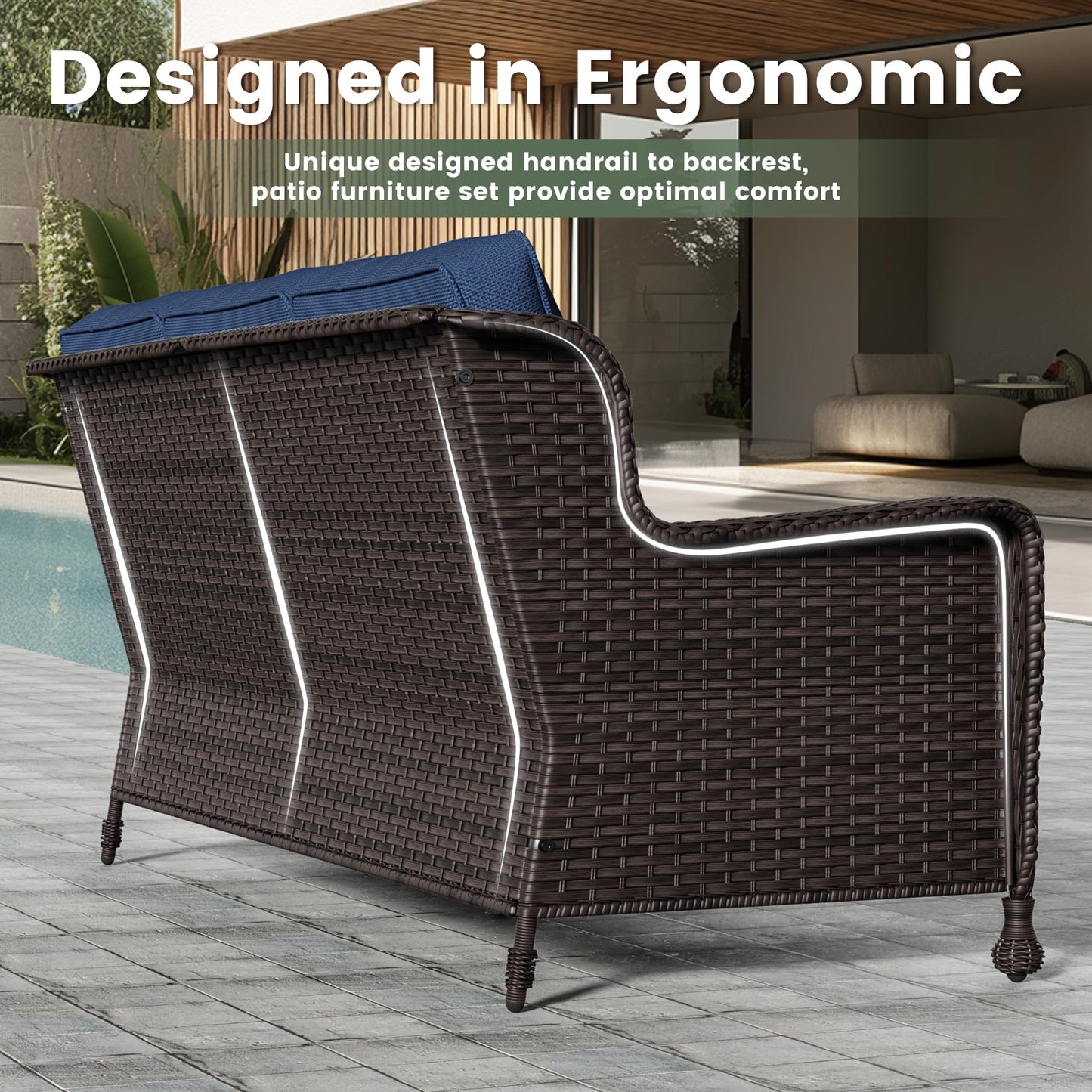Wicker Patio Loveseat, All-Weather Rattan 2-Seat Sofa with Cushions, Outdoor Patio Furniture Set for Patio, Balcony, Backyard, Deck, Poolside
