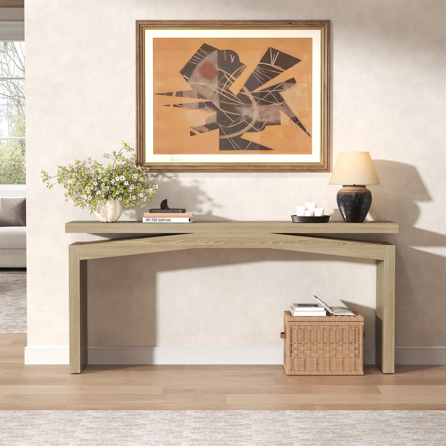 Epecoya Console Tables for Entryway 63-Inch, Wooden Sofa Tables Narrow Long Behind Couch Farmhouse, Modern Entryway Tables Rectangular for Entrance, Home, Living Room, Natural Brown