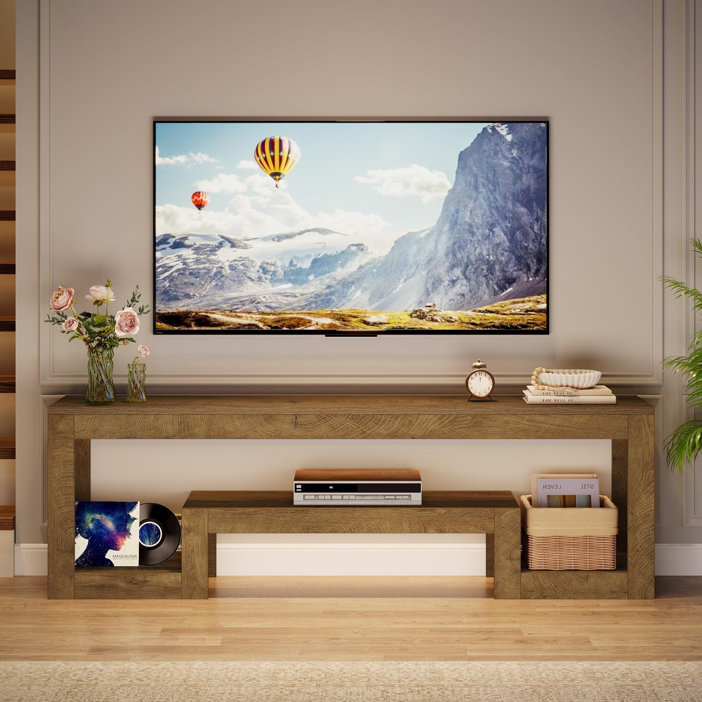 Tribesigns 63-Inch TV Stand for 55/60/65/75-Inch TVs, Farmhouse Entertainment Center with Open Storage Shelves, Wood Television Console for Living Room, Bedroom