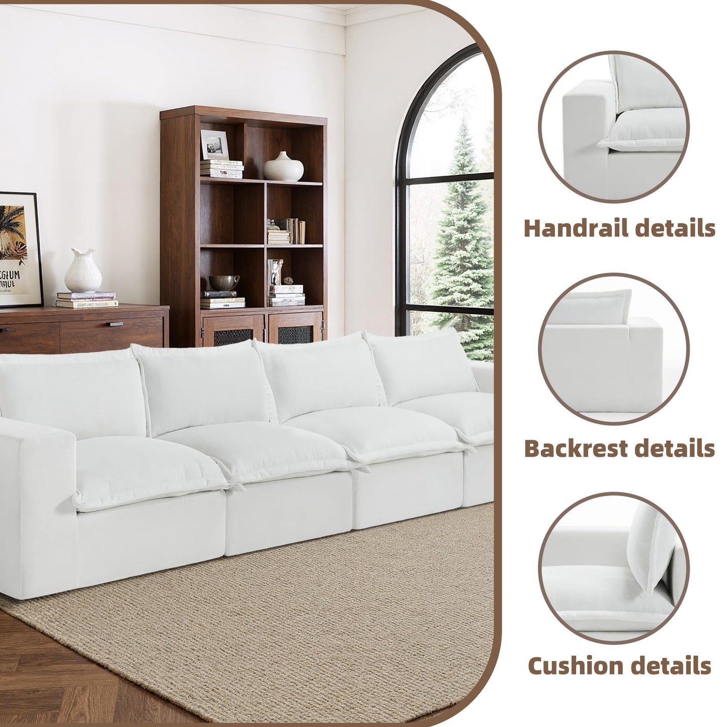 116" Modular Sectional Sofa, Comfy L Shaped Modular Coush Sofa with Ottoman, 3-Seat Chenille Cloud Couches Deep Seat Sofa for Living Room, Apartment, Small Spaces, Beige