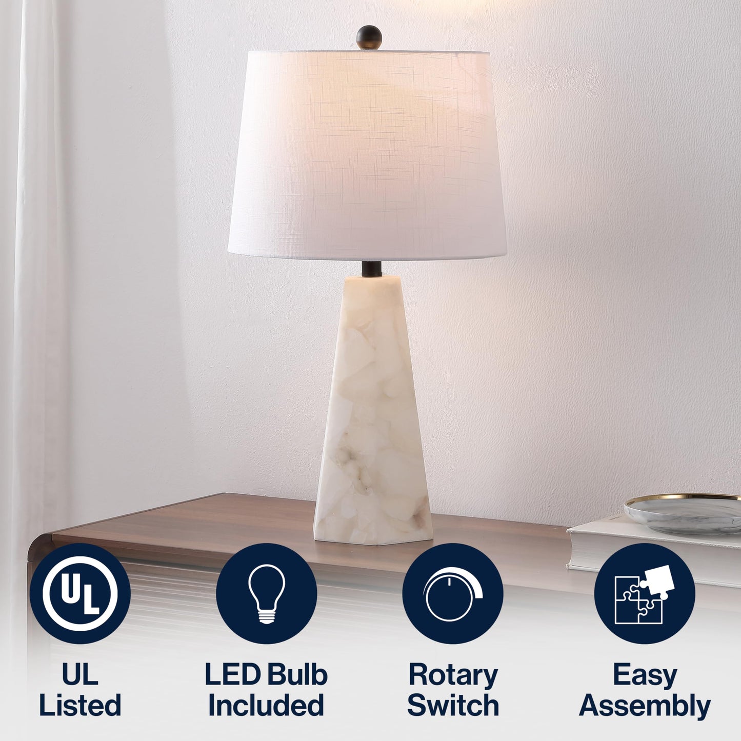 JONATHAN Y 25.5" Natural/Black Modern Table Lamp for Bedroom, White Linen Shade, Contemporary Bedside Nightstand Lamp for Living Room, LED Bulb Included (JYL6205B)