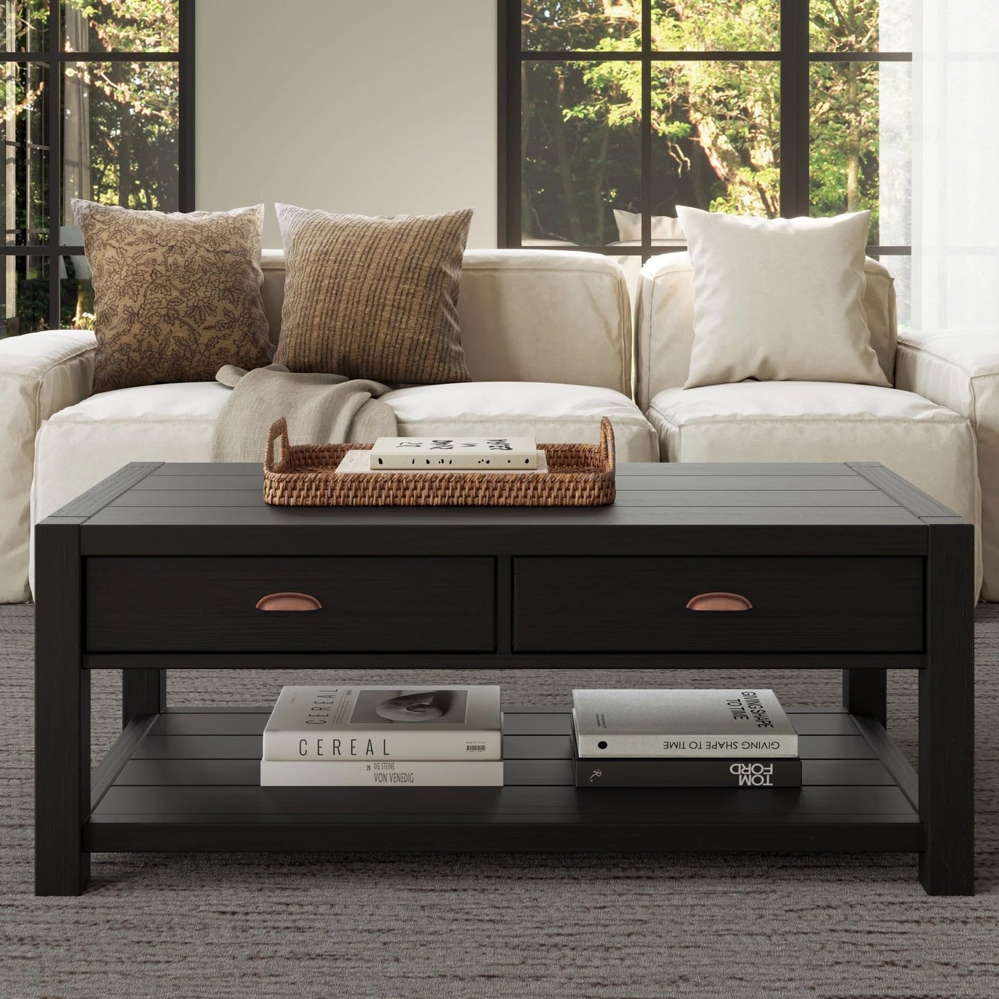 Grain Wood Furniture Montauk Coffee Table, Solid Wood with a Driftwood Finish