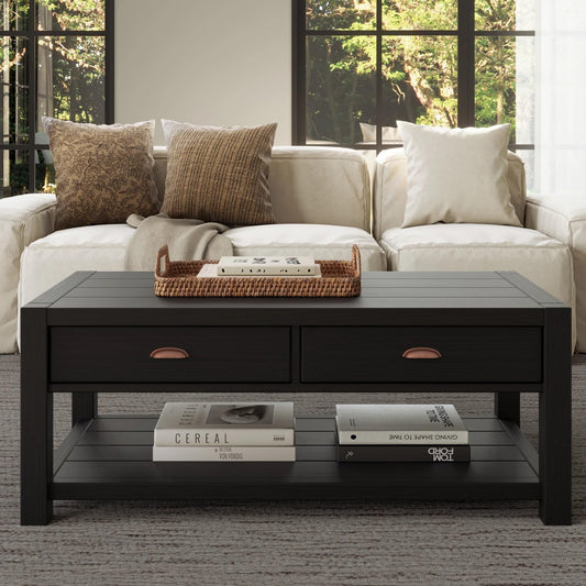 Grain Wood Furniture Montauk Coffee Table, Solid Wood with a Driftwood Finish