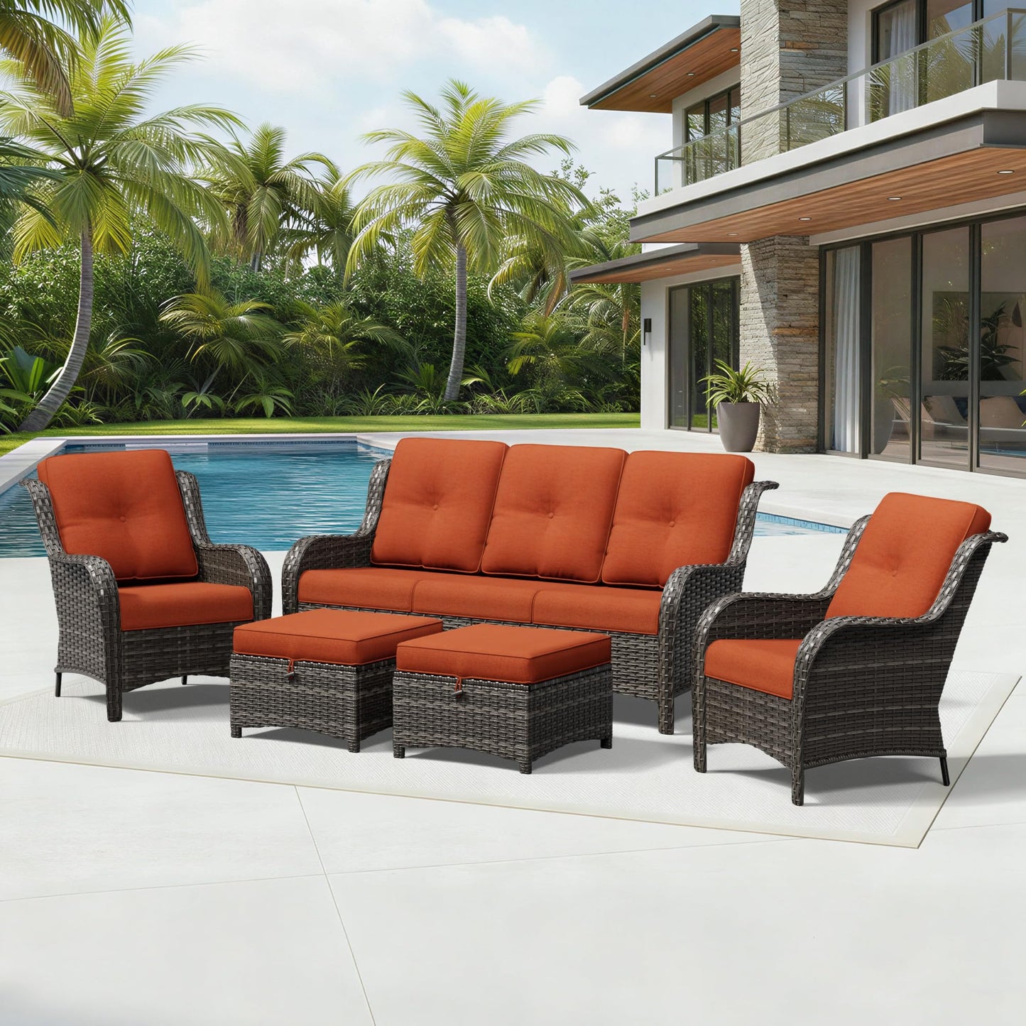 Joyside Patio Chairs Set of 2, Wicker Patio Furniture with High Back, Deep Seating, Wide Armrest, Thickened Cushions, Outdoor Rattan Furniture for Deck, Porch Use
