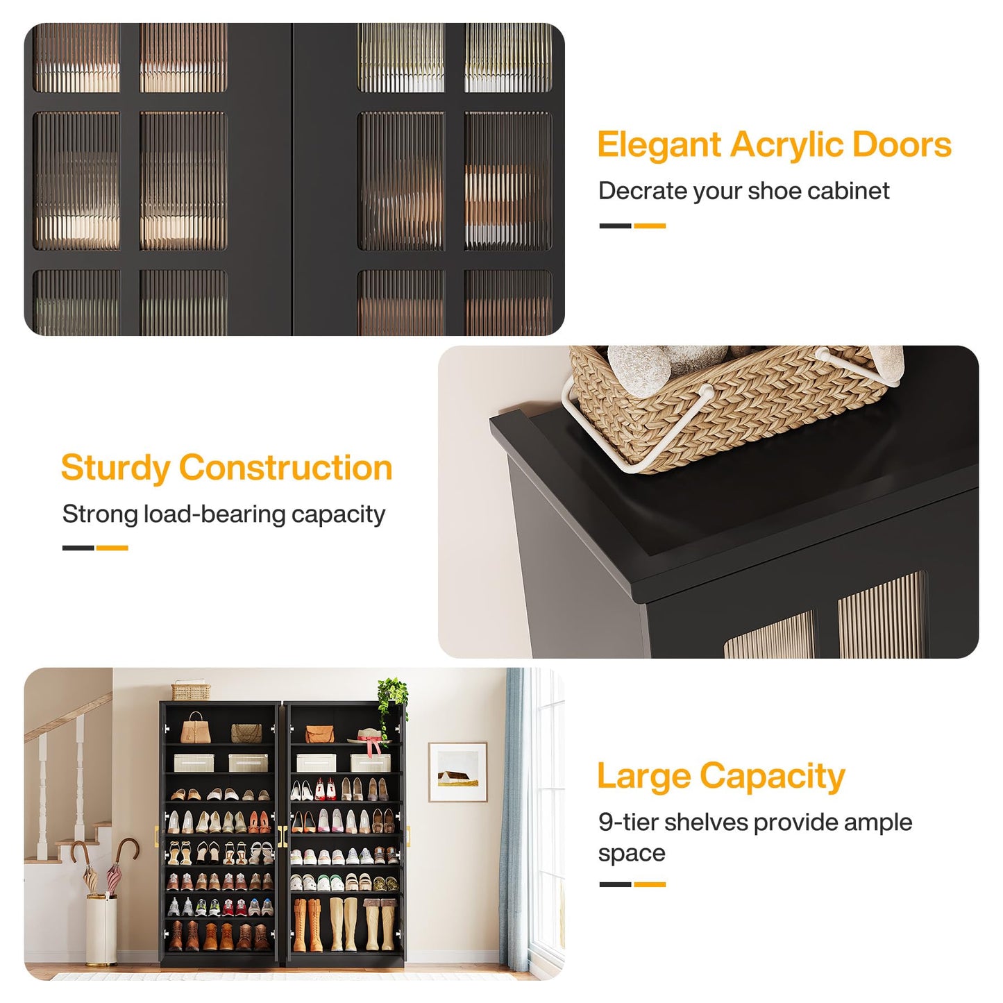 Tribesigns Tall Shoe Cabinet with Doors, 8-Tier Shoe Storage with Adjustable Shelves, Modern Shoe Organizer Shoe Rack Cabinet for Entryway, Hallway, Closet, Living Room, Rustic Brown