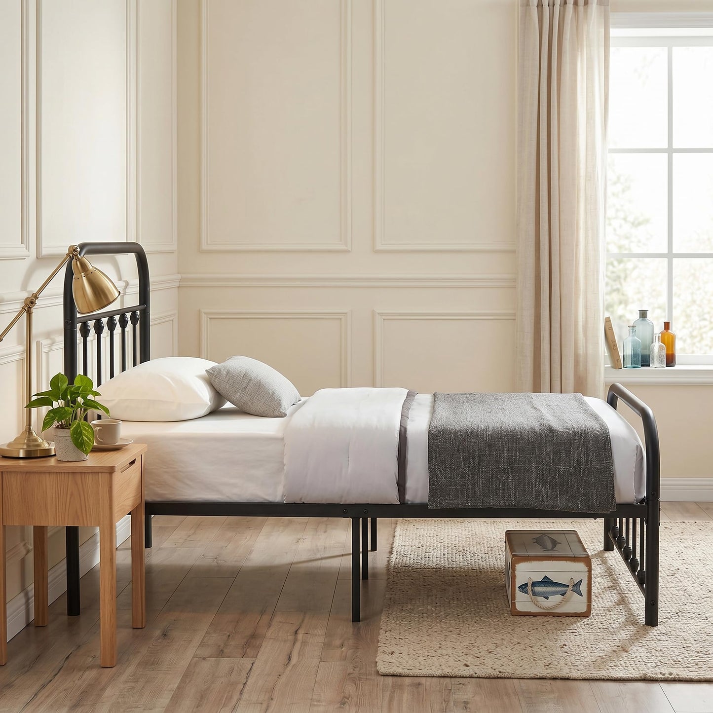 VECELO King Size Victorian Style Metal Bed Frame with Headboard/Mattress Foundation/No Box Spring Needed/Under Bed Storage and Strong Slat Support Purple Bronze