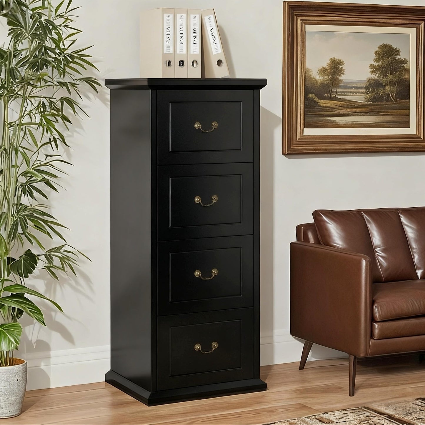 Tribesigns 4-Drawer File Cabinet, Vertical Wood Filing Cabinet for A4/Letter/Legal Size, Tall File Storage Printer Stand with Hanging Rails for Home Office, Classic Dark Walnut Finish