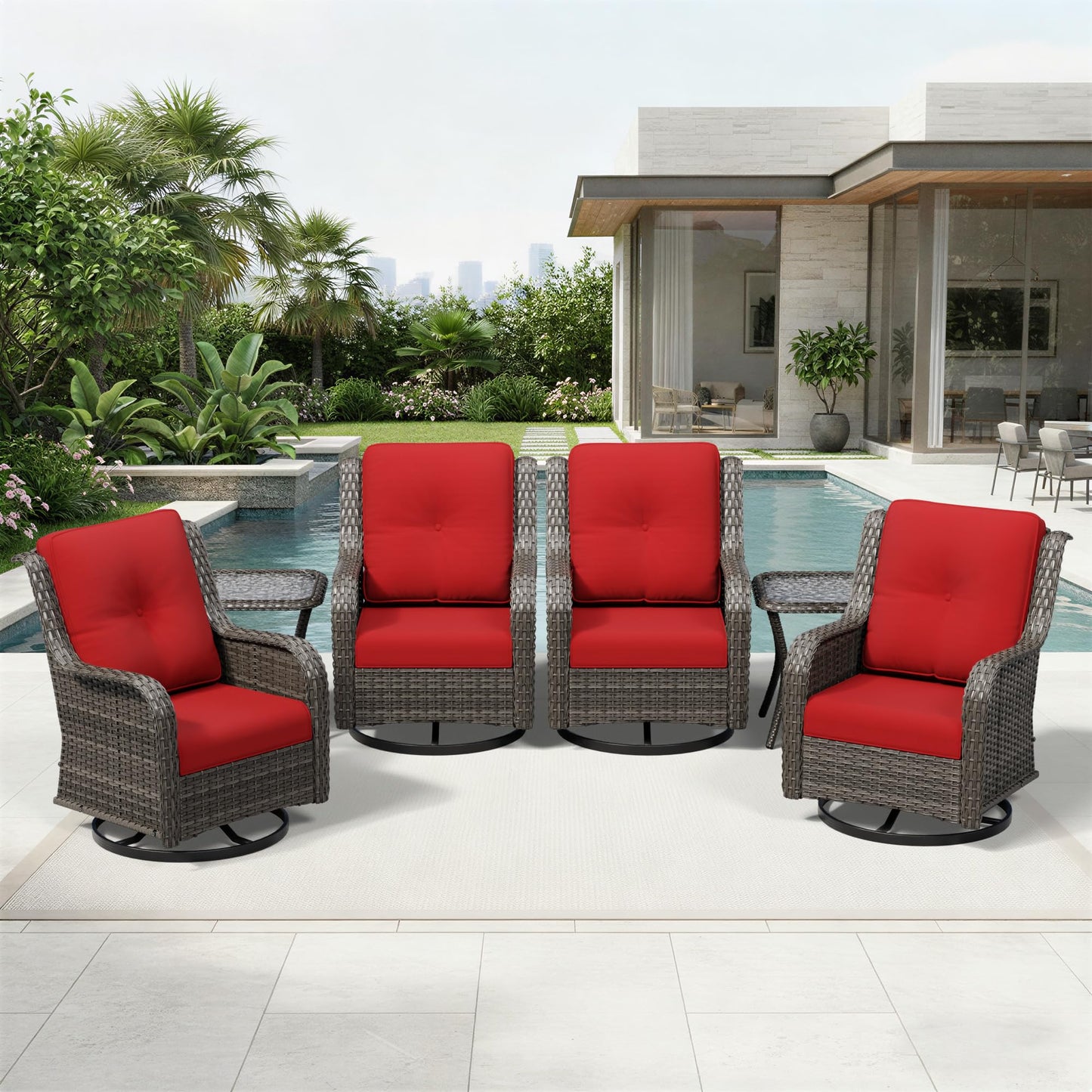 Joyside Patio Chairs Set of 2, Wicker Patio Furniture with High Back, Deep Seating, Wide Armrest, Thickened Cushions, Outdoor Rattan Furniture for Deck, Porch Use