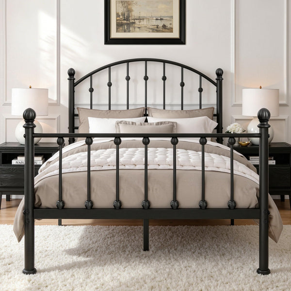 Sophia & William Queen Size Bed Frame, Metal Bed Frame with Headboard and Footboard, Heavy Duty Steel Slats Support, Under Bed Storage, No Box Spring Needed, Easy Assembly