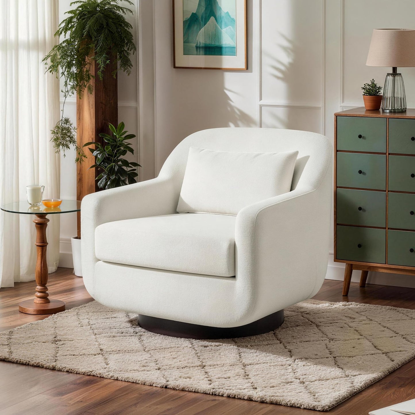 Swivel Accent Chair, 360° Swivel Upholstered Barrel Chair for Living Room, Comfy Club Armchairs Reading Chair with Curves Back Design, Metal Swivel Base, Chenille Fabric, Dark Gray