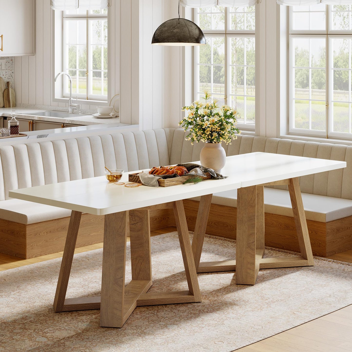 Tribesigns 47-Inch Dining Table for 4 People, Modern Kitchen Table with Wooden Legs, Dinner Table for Kitchen, Dining Room, Small Space, White and Brown