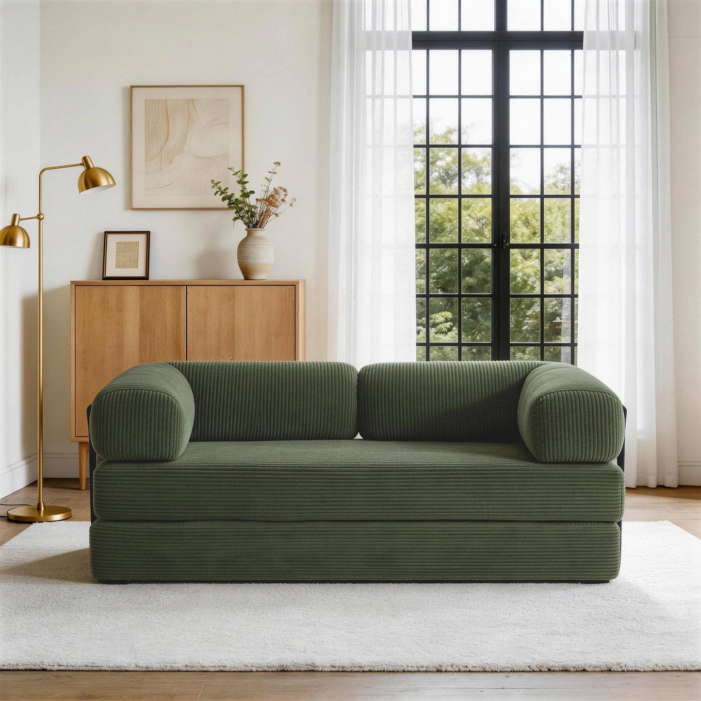 79'' Convertible Sleeper Sofa Bed, 4-in-1 Corduroy Folding Floor Couch, No Assembly Modular Boneless Loveseat with Pull Out Bed, Comfy Foldable Sofa Bed for Living Room Bedroom Guest Room, Gray