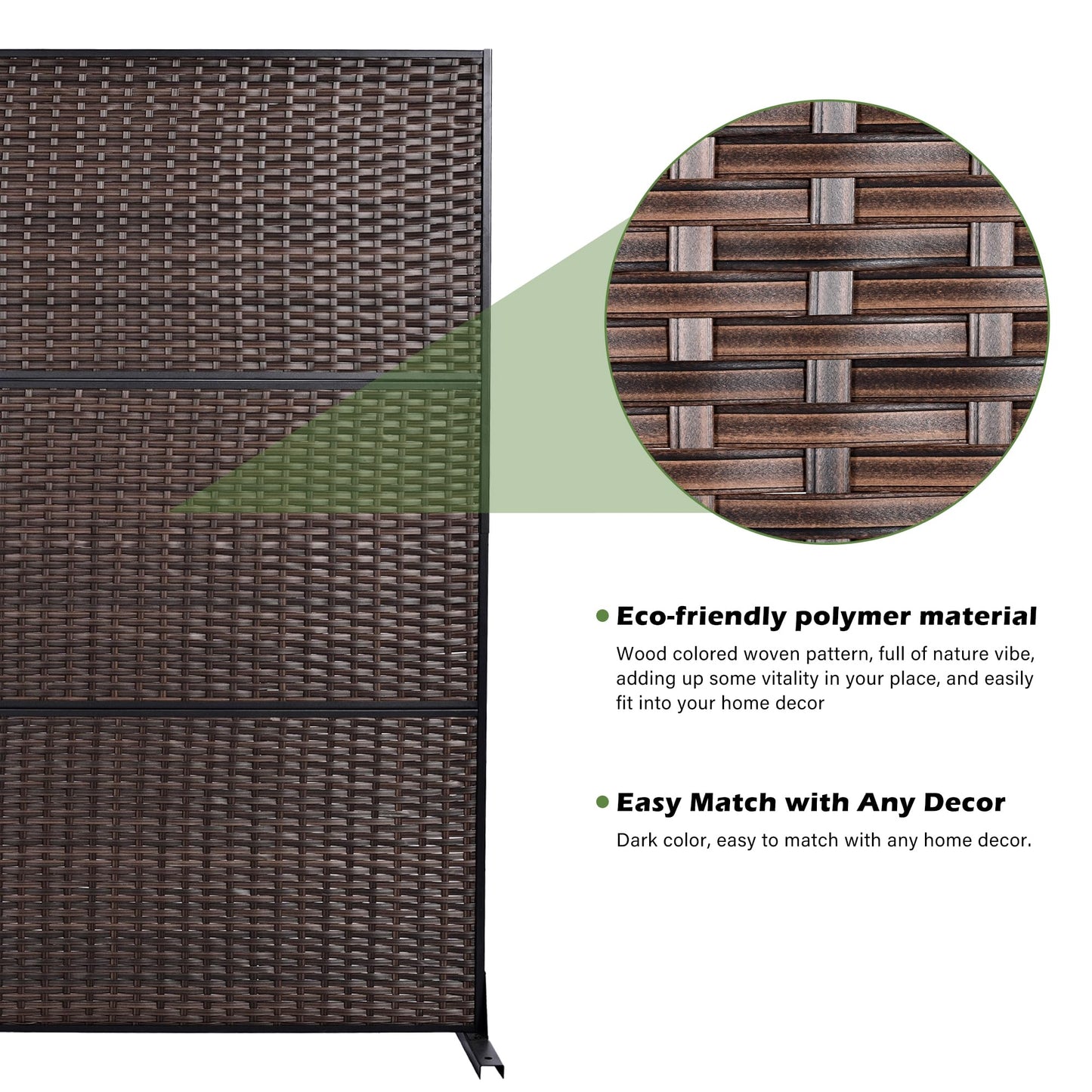 Outdoor Metal Privacy Screen with Stand, 72" H x 47" W Freestanding Outdoor Patio Divider, Decorative Patio Privacy Fence Panel for Garden Backyard Balcony Porch (Brown-Crossbanding)