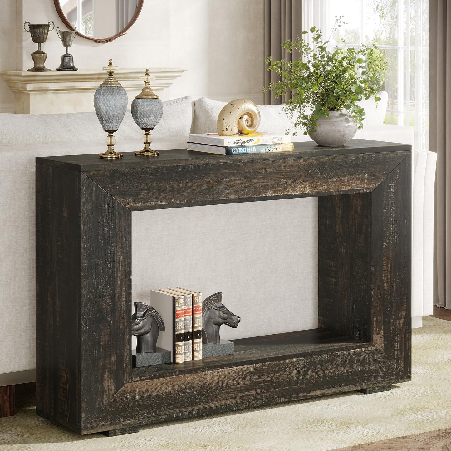 Tribesigns Farmhouse Console Table, 47 Inches Entryway Console Table with Storage, Industrial Hallway Accent Table for Living Room, Entrance