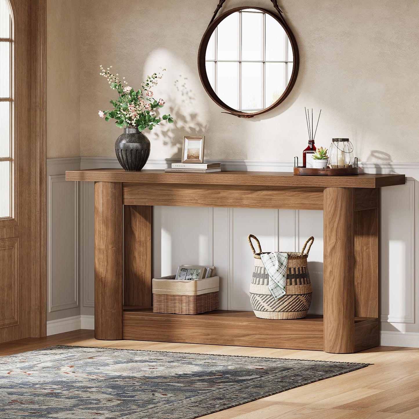Tribesigns 63-Inch Farmhouse Console Table, 2-Tier Storage Sofa Table Behind The Couch, Narrow Long Entryway Furniture for Home Hallway, Entrance, Living Room, Brown
