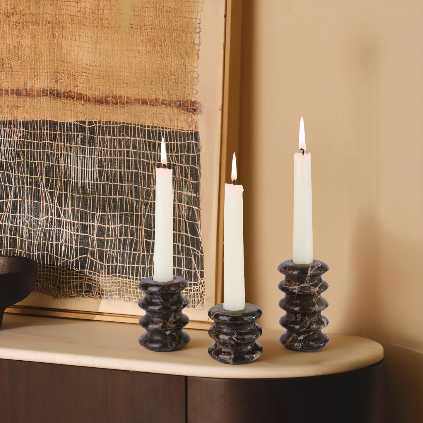 Vixdonos Marble Candle Holder Set of 2 Taper Candle Candlestick Mantle Candle Stand for Home Decor,Wedding,Party and Table Centerpieces(Brown)