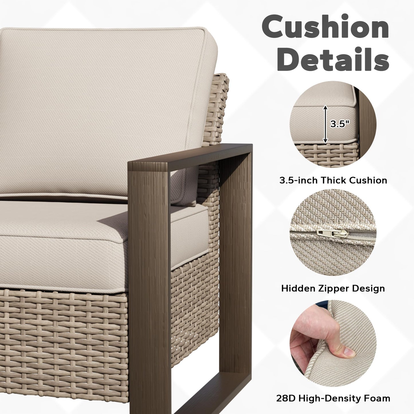 Joyside Outdoor Patio Swivel Rocker Chairs, 3 Pieces Wicker Furniture Set, 2 Swivel Rocking Chairs and 1 Table, Metal Wide Armrest, Thick Cushions and Deep Seating for Garden, Backyard, Porch, Deck