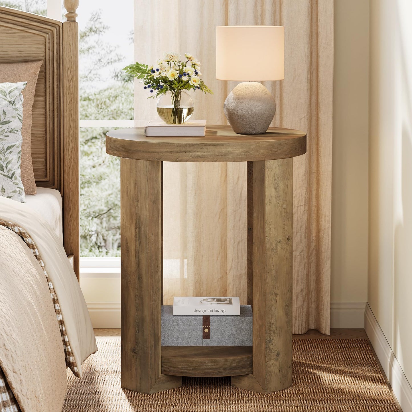 Tribesigns Side Table, 2-Tier Round End Table, Small Bedside Accent Furniture for Living Room, Bedroom (1, Brown)
