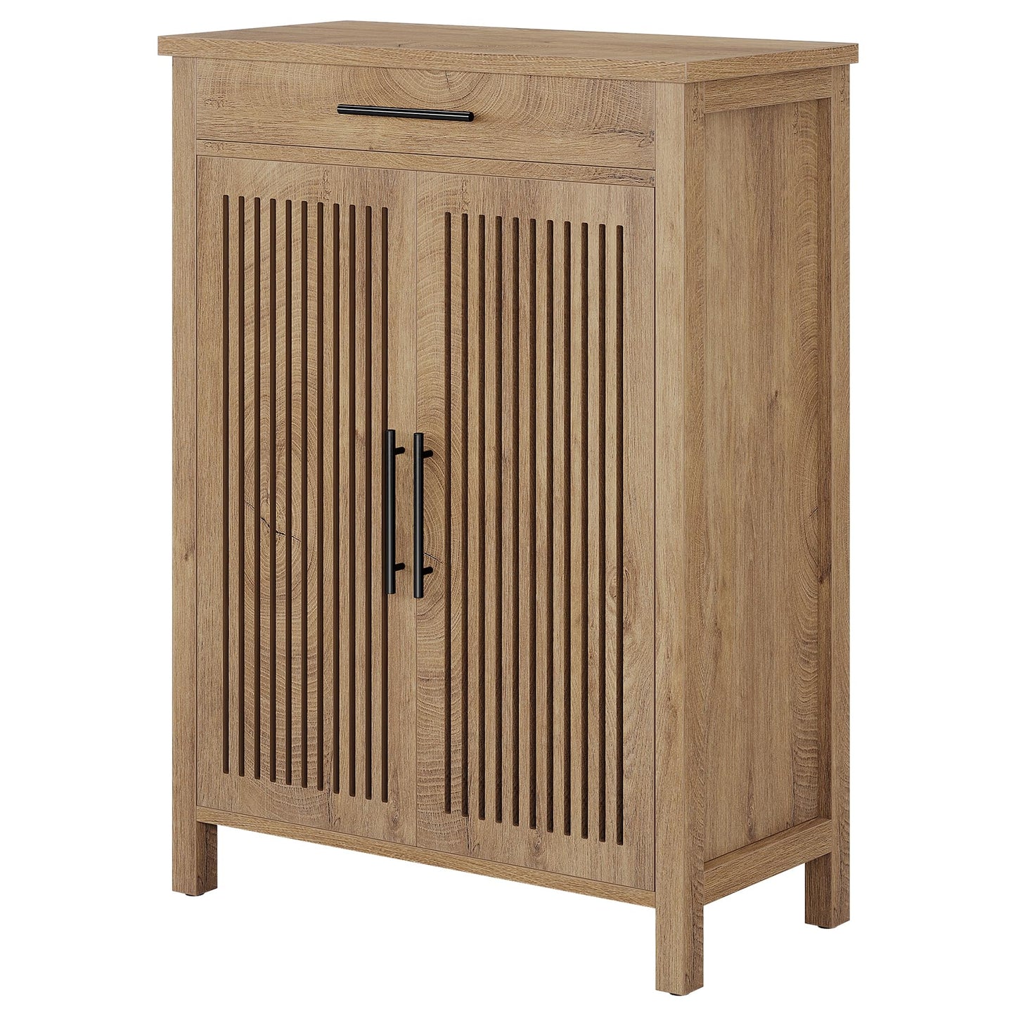 Tribesigns Shoe Cabinet, 5-Tier Shoe Storage Cabinet with Louvered Doors and Drawer, Freestanding Wooden Shoe Rack Organizer with Adjustable Shelves for Entryway, Hallway, Closet, Brown