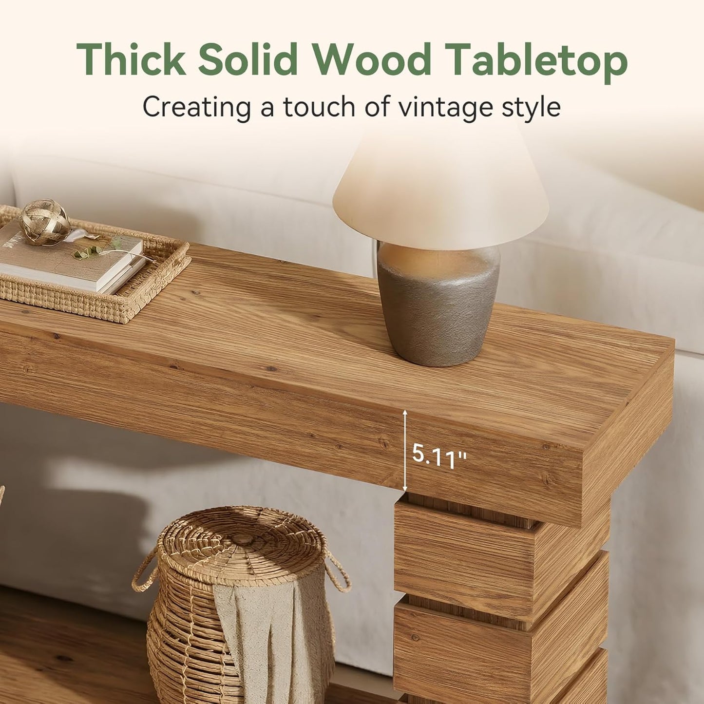 Solid Wood Console Table for Entryway, 62.9-Inch Long Narrow Sofa Table with Storage Shelf for Living Room Hallway