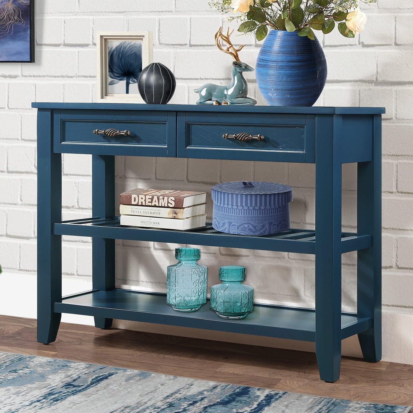 LKTART Solid Wood Console Table Sofa Tables with Drawers and Shelves Small Entryway Table for Living Room,Behind the Couch Table,Foyer(42" Espresso)