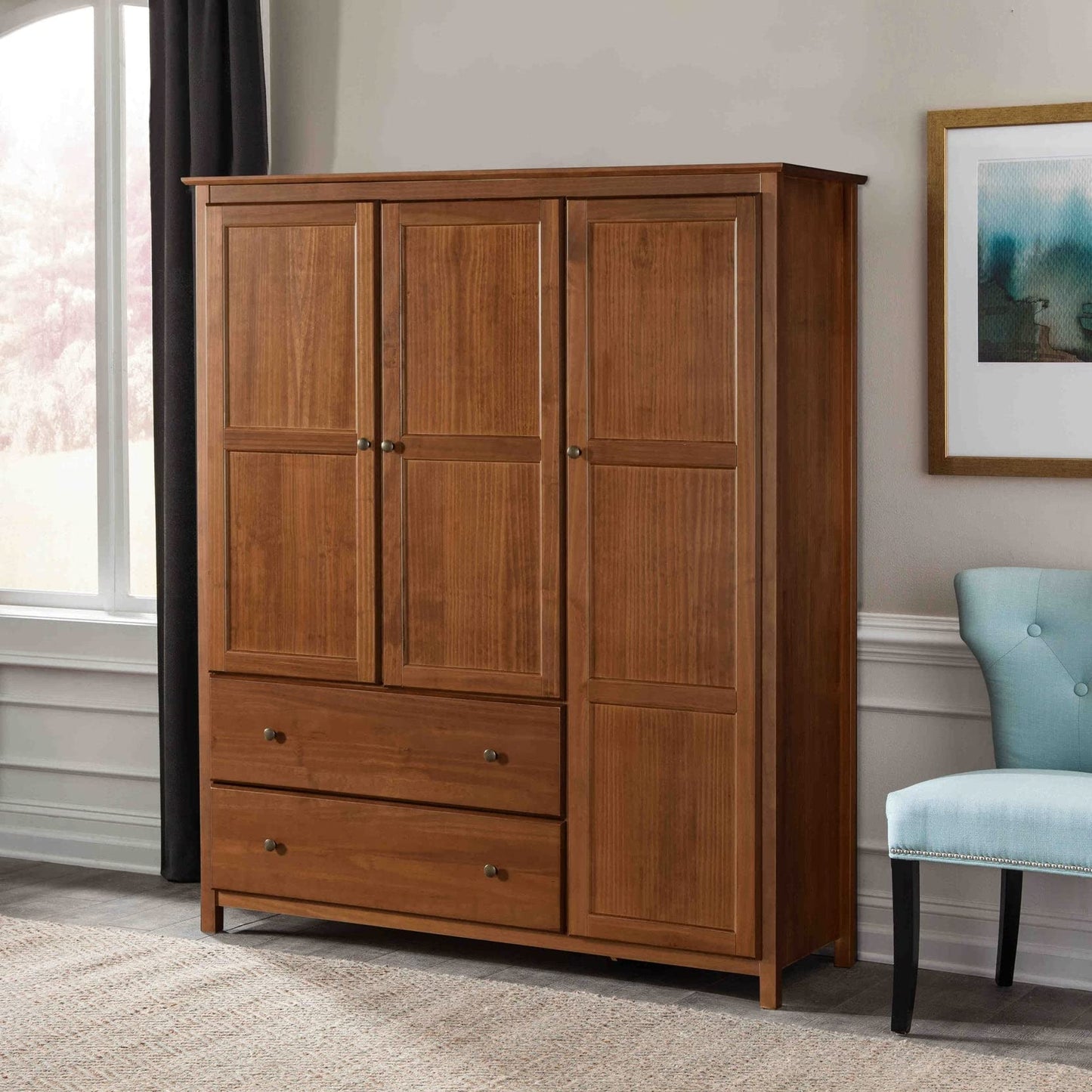Grain Wood Furniture Shaker 3-Door Wardrobe, Solid Wood with Expresso Finish